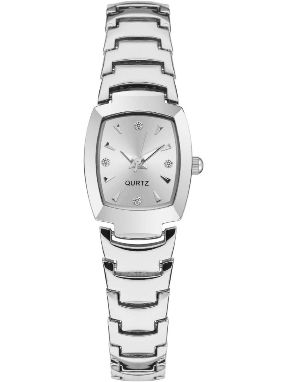 Womens Silver Analog Quartz Steel Dainty Rectangle Waterproof Square Wrist Watch